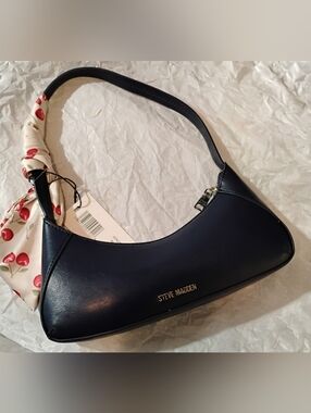 Steve Madden Navy Shoulder Bag with Cherry-Print Scarf Accent